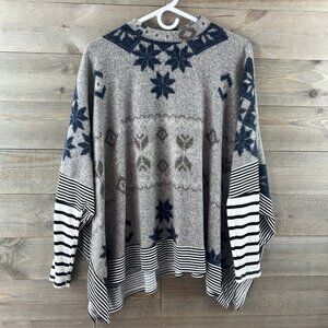 Lovely Melody Womens Shirt Long Sleeve Pullover Aztec Print Striped Boxy Large